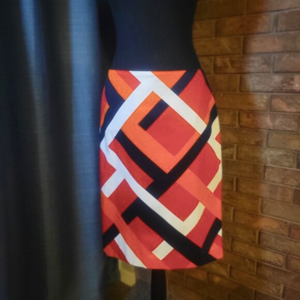 NWT! Ann Taylor Bold Colored Geometric Cotton Blend Lined Pencil Skirt - Size 6